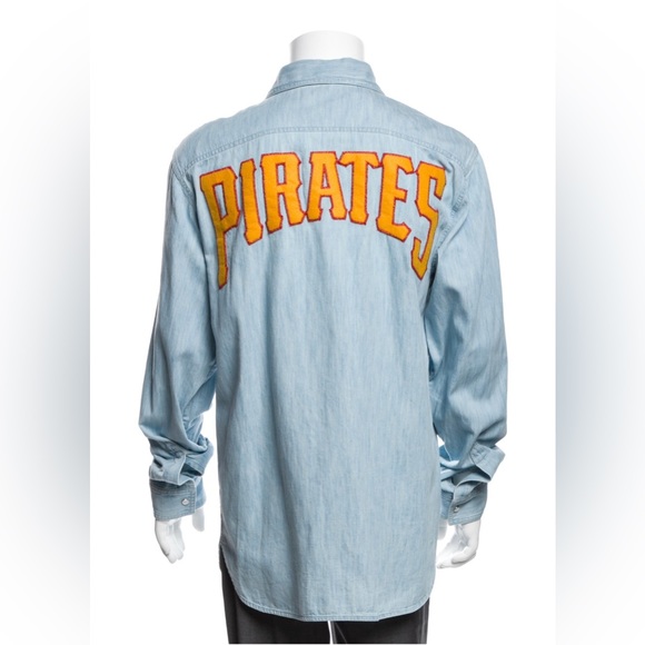 Gucci x MLB Graphic Print Pirates Denim Shirt in Light Blue Size XL New w/Tag - Picture 6 of 15